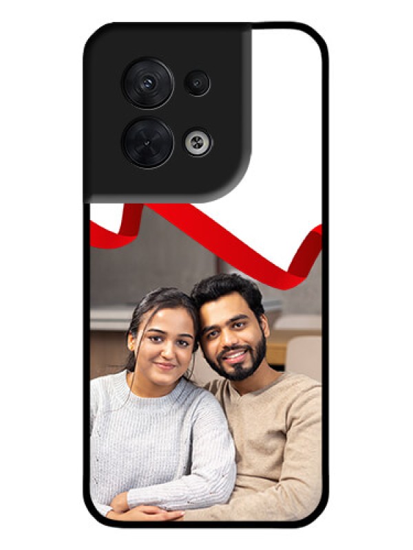 Custom Oppo Reno 8 5G Custom Metal Phone CaseRed Ribbon Frame Design