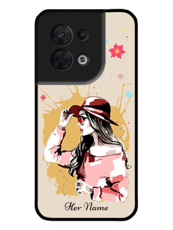 Custom Oppo Reno 8 5G Custom Metal Phone CaseWomen With Pink Hat Design