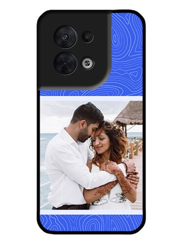 Custom Oppo Reno 8 5G Custom Metal Phone CaseCurved Line Art With Blue And White Design