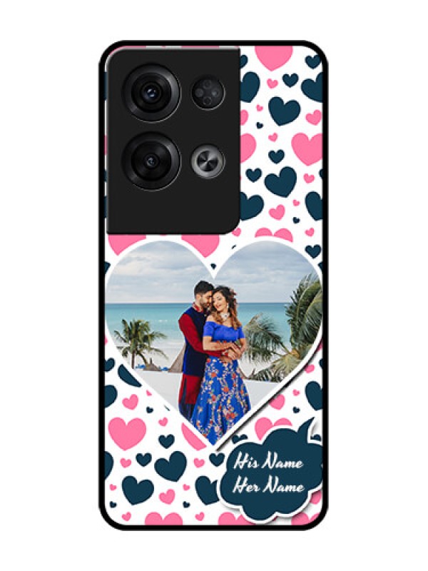 Custom Oppo Reno 8 Pro 5G Custom Metal Phone Case - Pink and Blue Heart Design