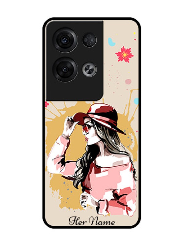 Custom Oppo Reno 8 Pro 5G Custom Metal Phone Case - Women With Pink Hat Design