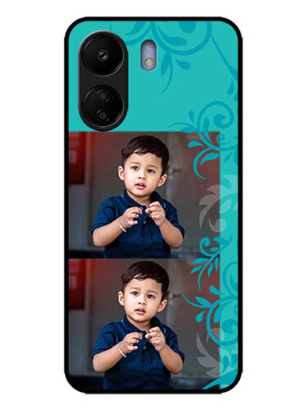 Custom Poco C65 Custom Metal Phone Case - With Photo And Green Floral Design