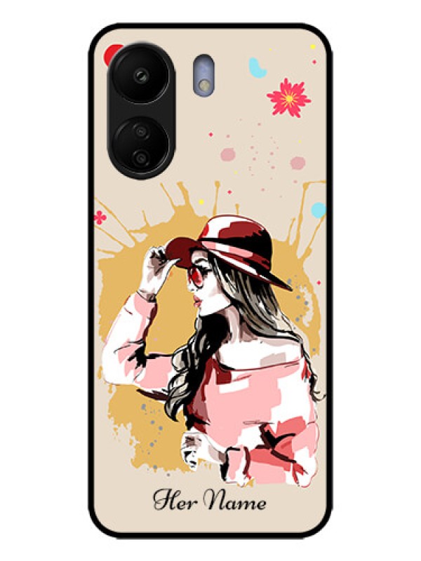 Custom Poco C65 Custom Metal Phone Case - Women With Pink Hat Design