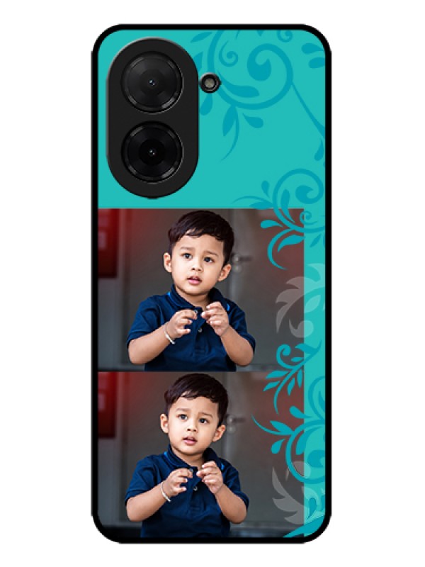 Custom Poco C71 Custom Metal Phone Case - With Photo And Green Floral Design