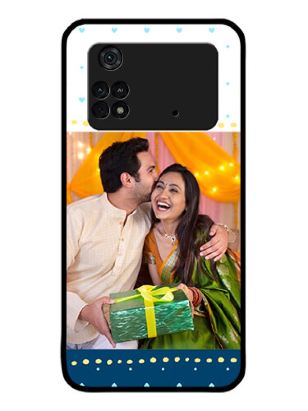 Custom Poco M4 Pro 4G Custom Metal Phone CaseWhite And Blue Abstract Design