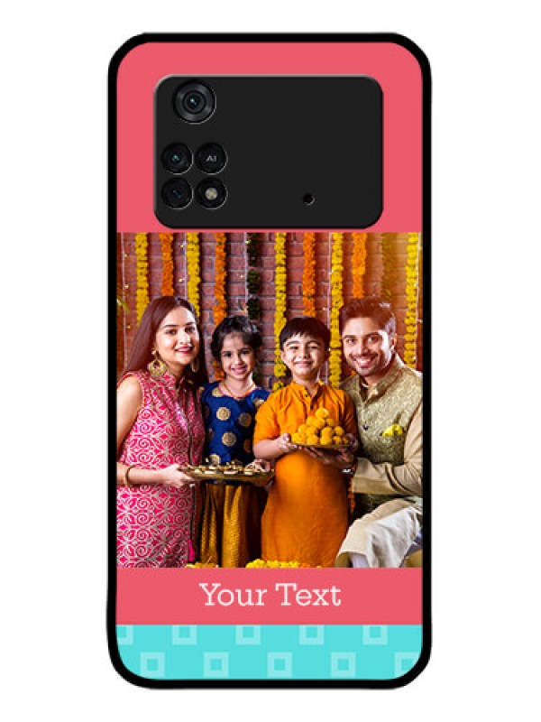 Custom Poco M4 Pro 4G Custom Metal Phone CasePeach and Blue Color Design