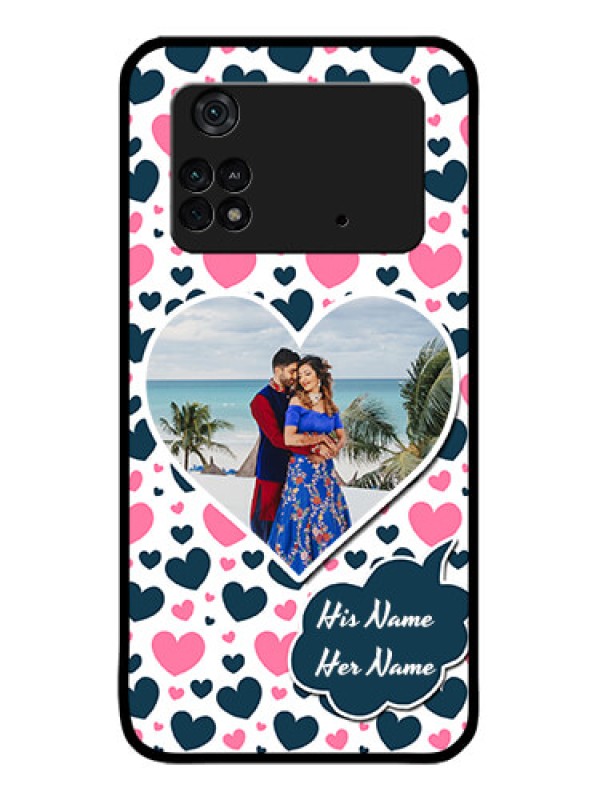 Custom Poco M4 Pro 4G Custom Metal Phone CasePink and Blue Heart Design