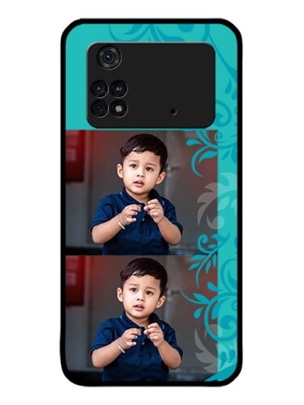 Custom Poco M4 Pro 4G Custom Metal Phone CaseWith Photo And Green Floral Design