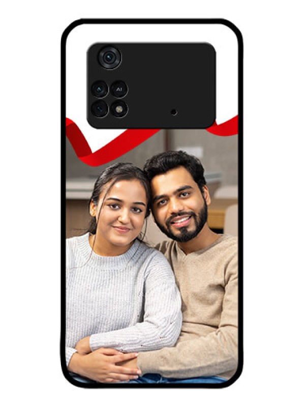 Custom Poco M4 Pro 4G Custom Metal Phone CaseRed Ribbon Frame Design