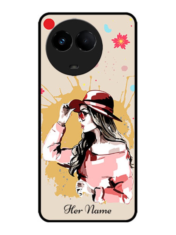 Custom Realme 11x 5G Custom Metal Phone CaseWomen With Pink Hat Design
