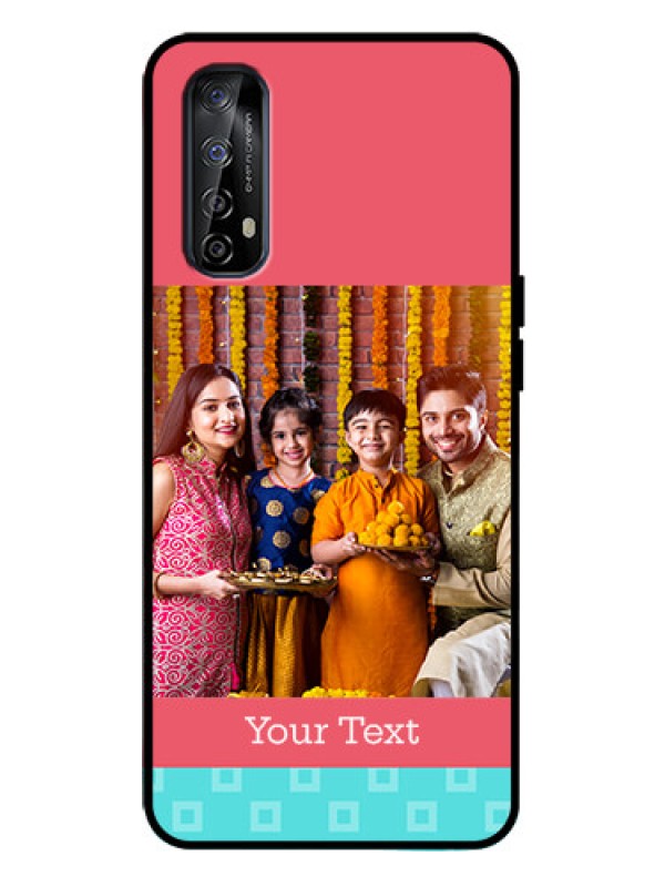 Custom Realme 7 Custom Metal Phone Case - Peach and Blue Color Design