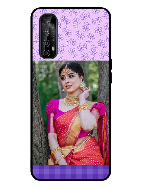 Custom Realme 7 Custom Metal Phone Case - Purple Floral Design