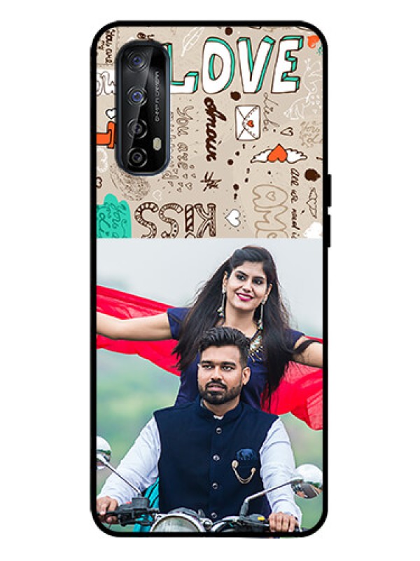 Custom Realme 7 Custom Metal Phone Case - Love Doodle Pattern