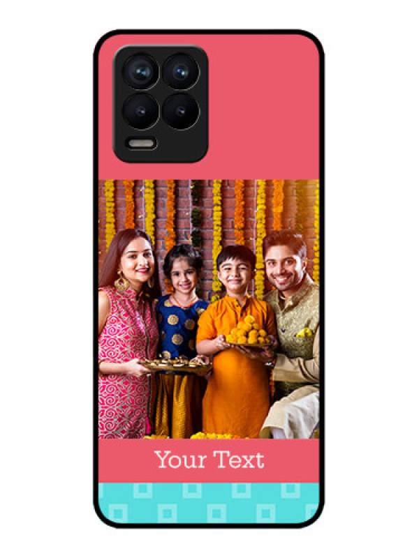 Custom Realme 8 4G Custom Metal Phone Case - Peach and Blue Color Design