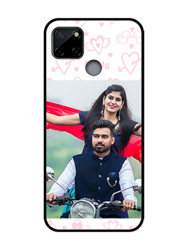 Custom Realme C12 Custom Metal Phone Case - Pink Flying Heart Design