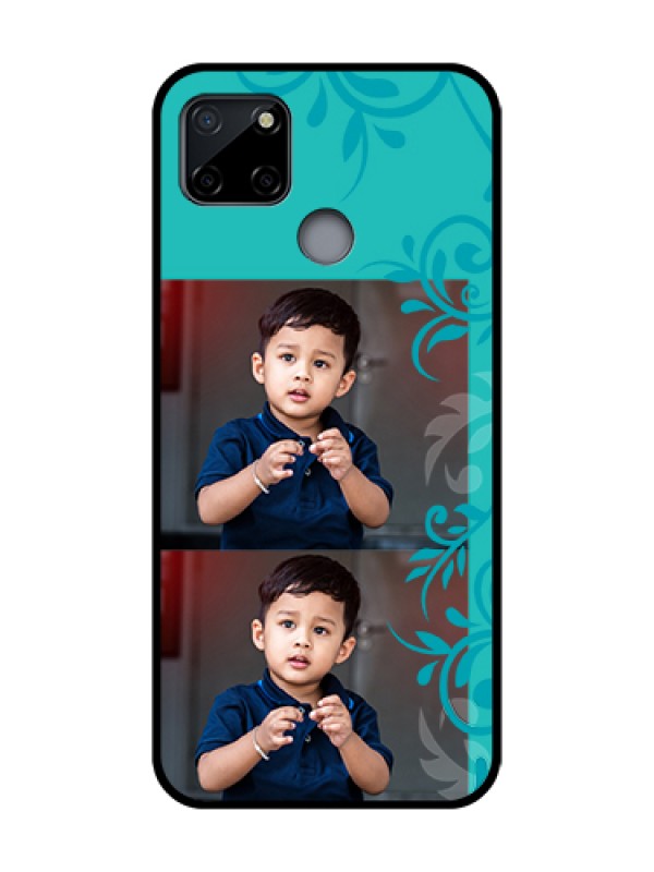 Custom Realme C12 Custom Metal Phone Case - With Photo And Green Floral Design