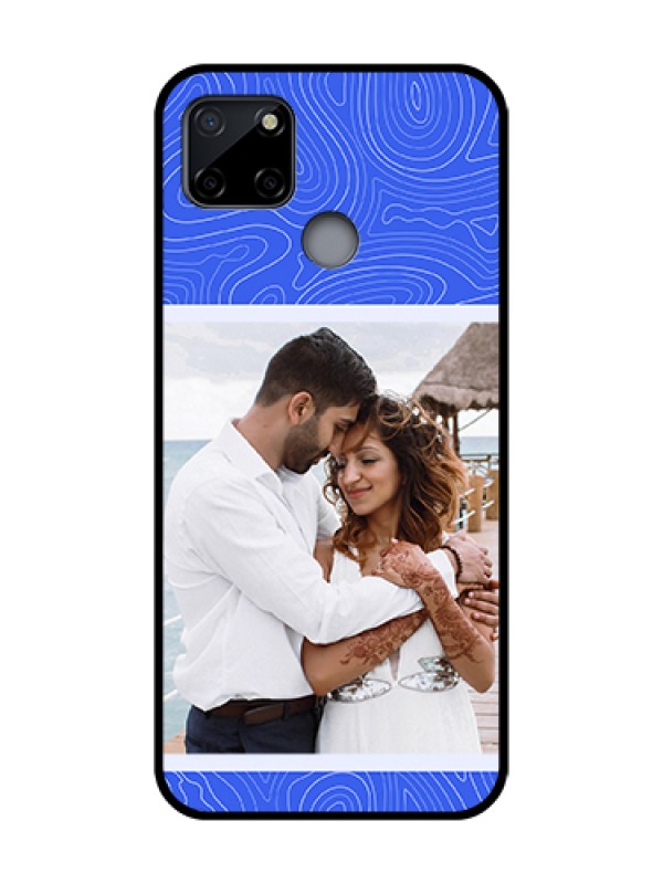 Custom Realme C12 Custom Metal Phone Case - Curved Line Art With Blue And White Design