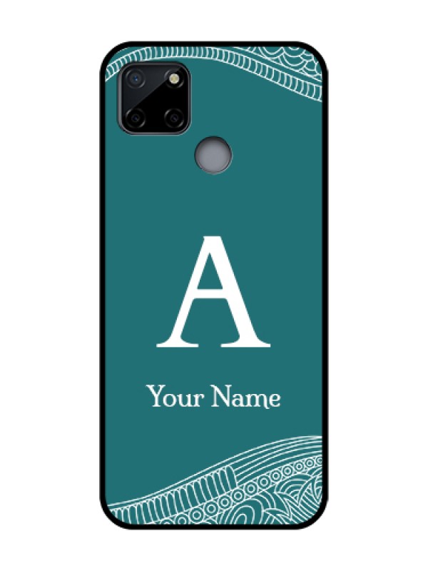 Custom Realme C12 Custom Metal Phone Case - Line Art Pattern With Custom Name Design