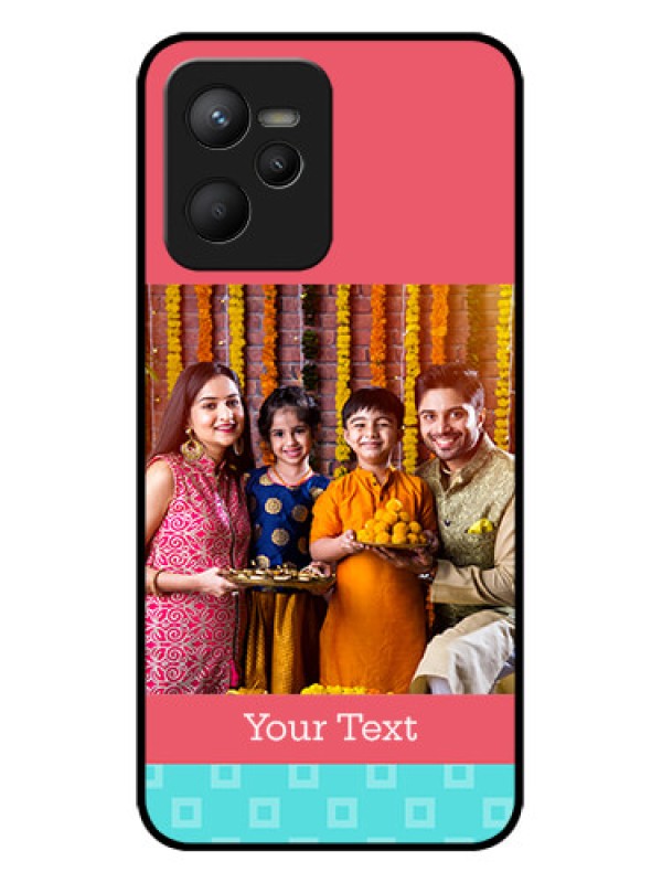 Custom Realme C35 Custom Metal Phone CasePeach and Blue Color Design