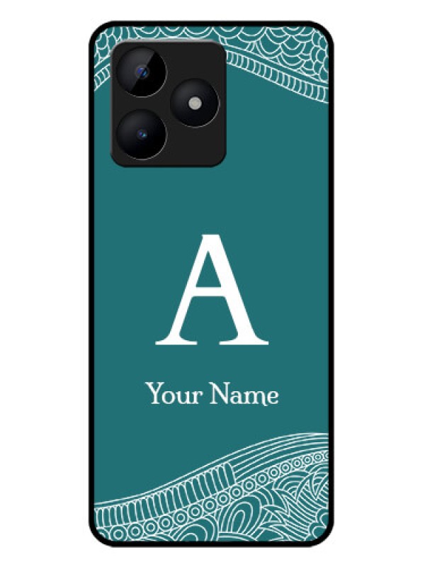 Custom Realme C51 Custom Metal Phone Case - Line Art Pattern With Custom Name Design