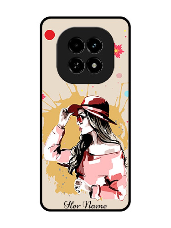 Custom Realme C63 5G Custom Metal Phone Case - Women With Pink Hat Design