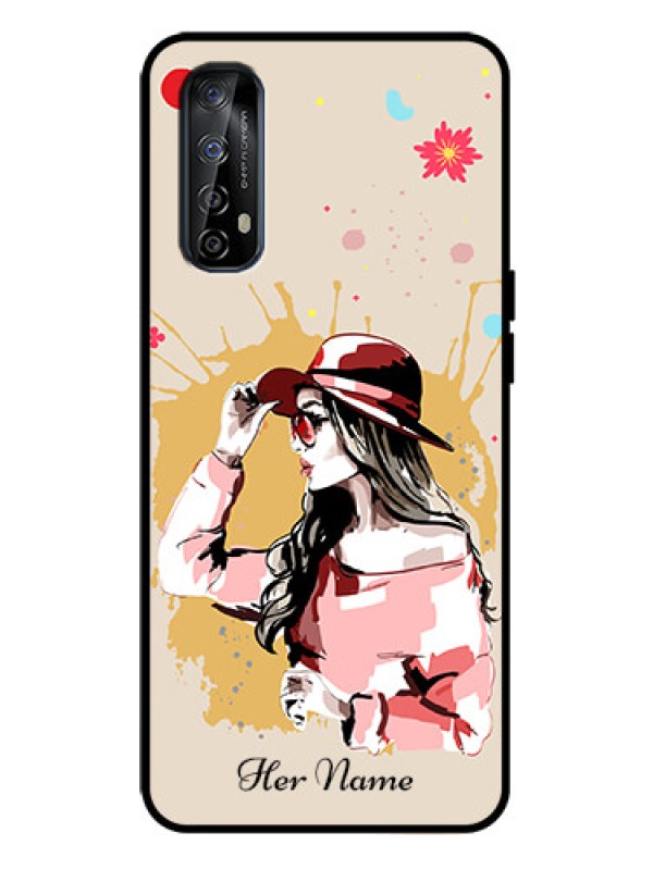 Custom Realme Narzo 20 Pro Custom Metal Phone Case - Women With Pink Hat Design