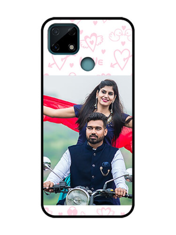 Custom Realme Narzo 30A Custom Metal Phone Case - Pink Flying Heart Design