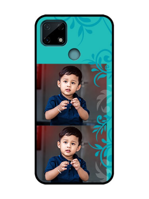 Custom Realme Narzo 30A Custom Metal Phone Case - With Photo And Green Floral Design