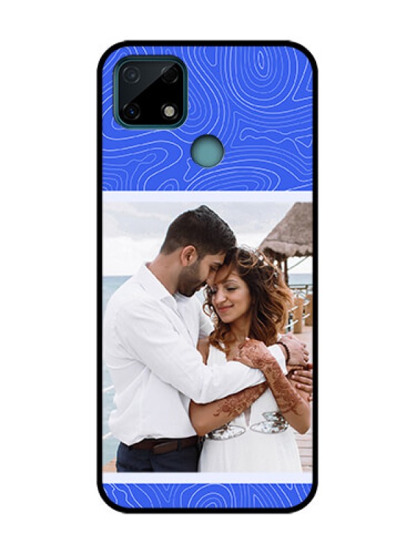 Custom Realme Narzo 30A Custom Metal Phone Case - Curved Line Art With Blue And White Design