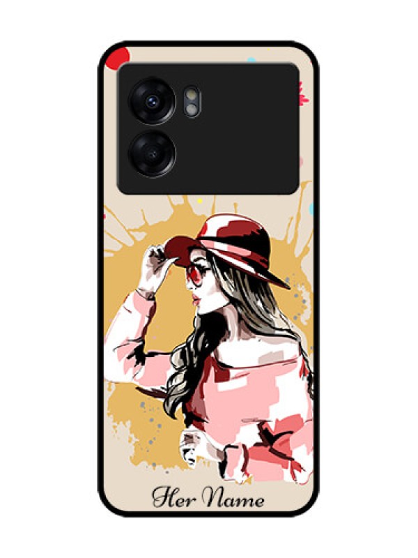 Custom Realme Narzo 50 5G Custom Metal Phone Case - Women With Pink Hat Design