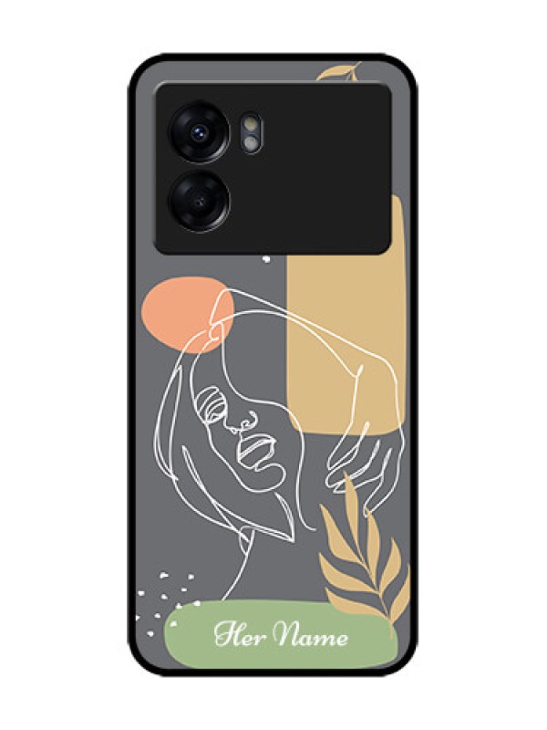 Custom Realme Narzo 50 5G Custom Metal Phone Case - Gazing Woman Line Art Design
