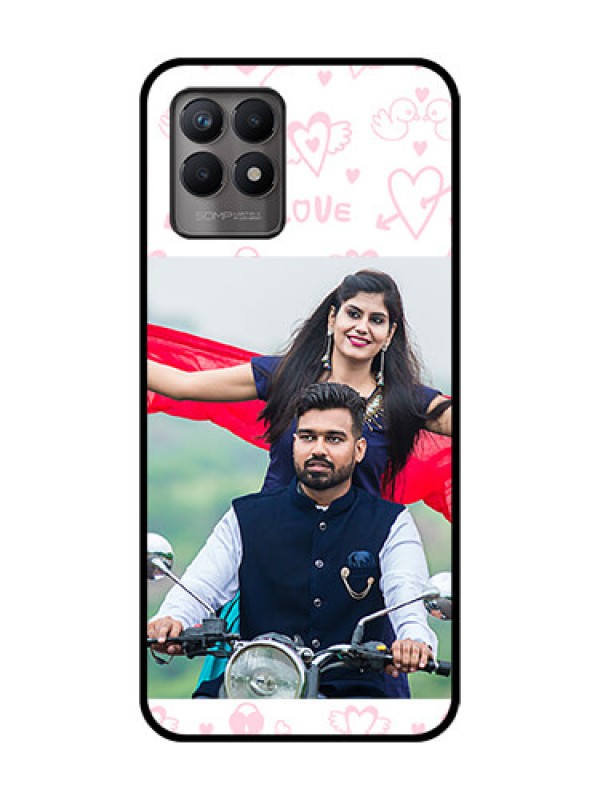 Custom Realme Narzo 50 Custom Metal Phone Case - Pink Flying Heart Design