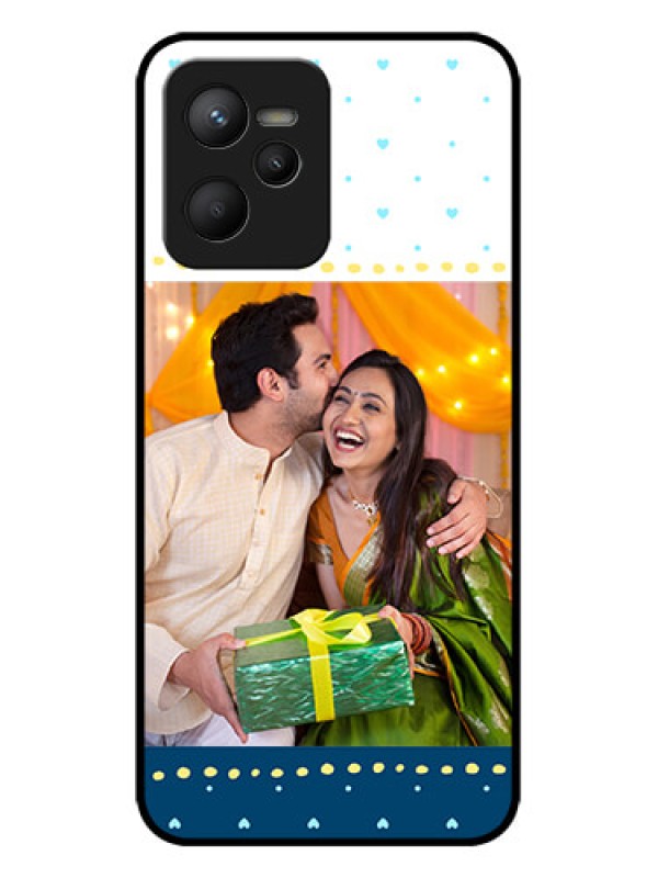 Custom Realme Narzo 50A Prime Custom Metal Phone Case - White And Blue Abstract Design