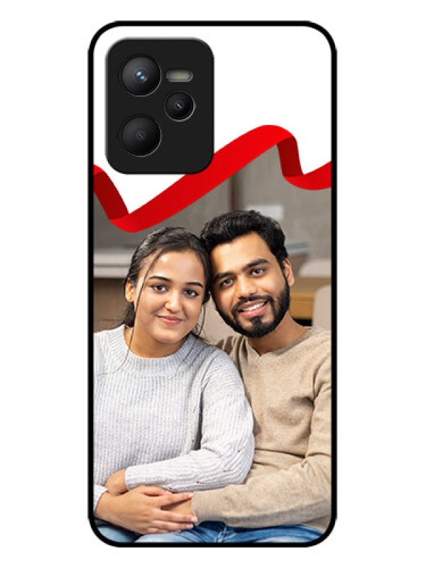 Custom Realme Narzo 50A Prime Custom Metal Phone Case - Red Ribbon Frame Design