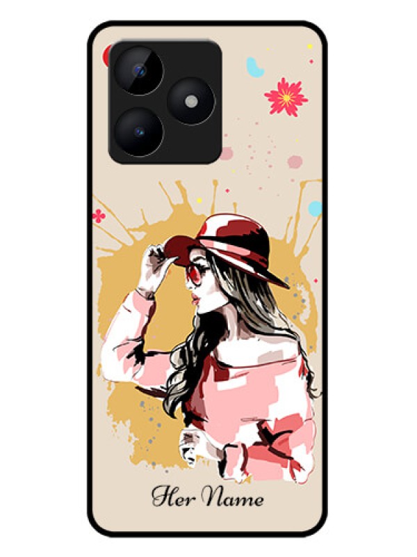 Custom narzo N53 Custom Metal Phone Case - Women With Pink Hat Design