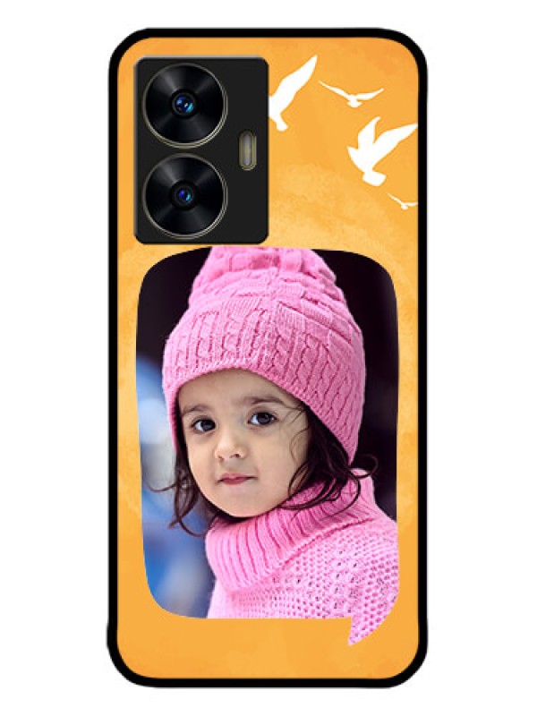 Custom narzo N55 Custom Metal Phone Case - Water Color Design With Bird Icons