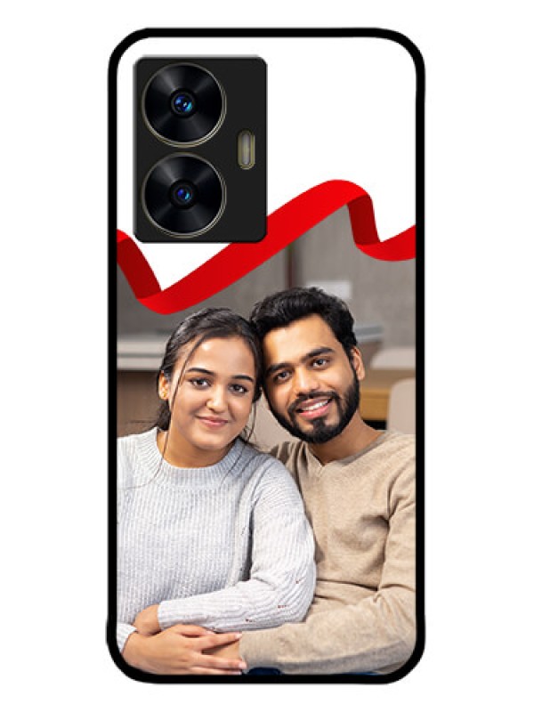 Custom narzo N55 Custom Metal Phone Case - Red Ribbon Frame Design