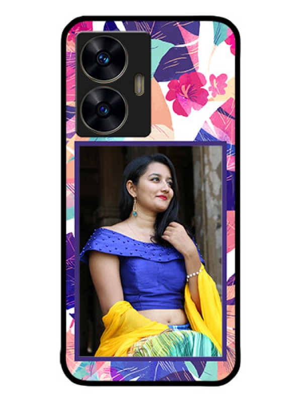 Custom narzo N55 Custom Metal Phone Case - Abstract Floral Design