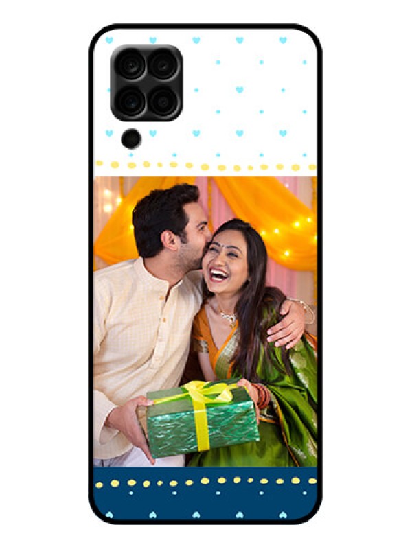 Custom Galaxy A12 Custom Metal Phone Case - White And Blue Abstract Design