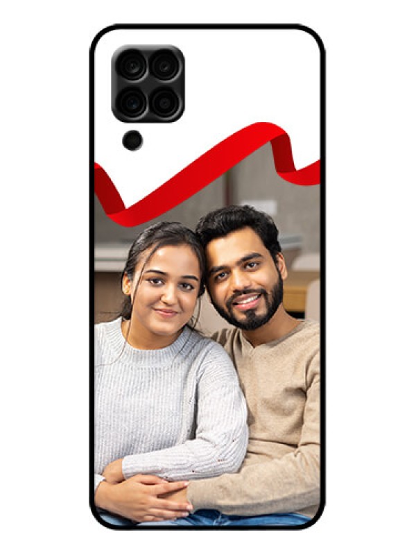 Custom Galaxy A12 Custom Metal Phone Case - Red Ribbon Frame Design