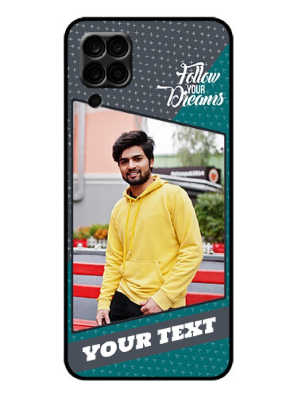 Custom Galaxy A12 Custom Metal Phone Case - Background Pattern Design With Quote