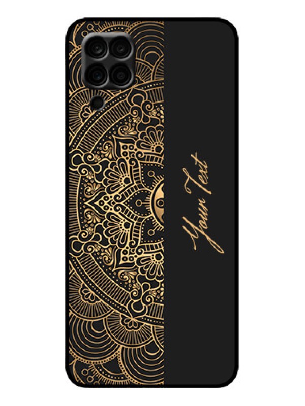 Custom Galaxy A12 Custom Metal Phone Case - Mandala Art With Custom Text Design