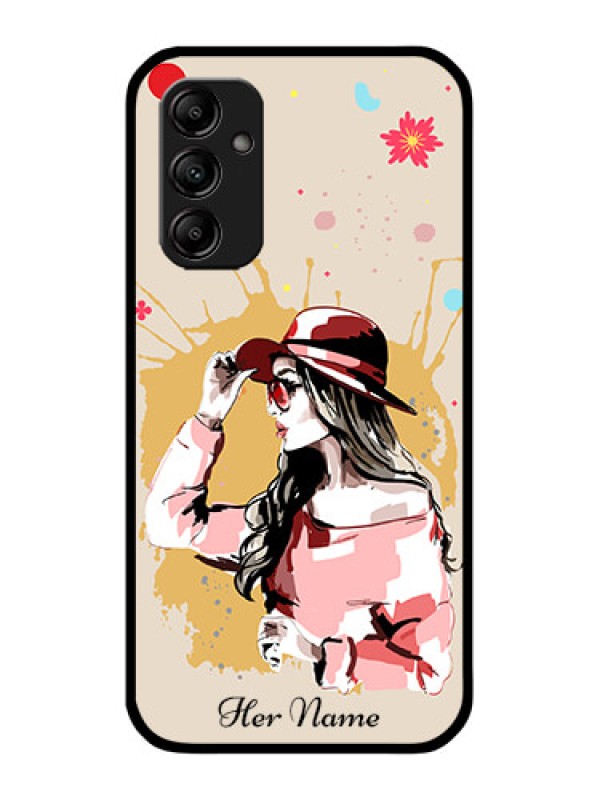 Custom Galaxy A14 5G Custom Metal Phone CaseWomen With Pink Hat Design