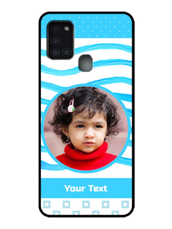 Custom Galaxy A21s Custom Metal Phone Case - Simple Blue Case Design