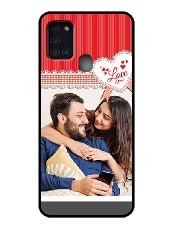 Custom Galaxy A21s Custom Metal Phone Case - Red Love Pattern Design
