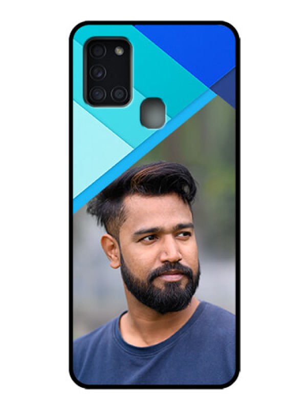 Custom Galaxy A21s Custom Metal Phone Case - Blue Pattern Design