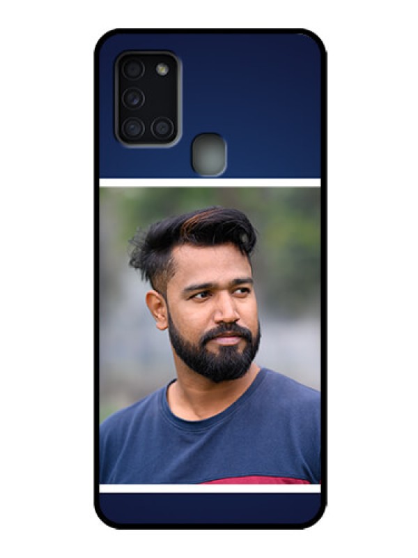 Custom Galaxy A21s Custom Metal Phone Case - Simple Royal Blue Design