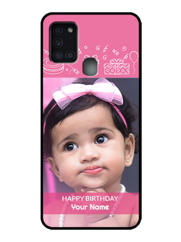 Custom Galaxy A21s Custom Metal Phone Case - With Birthday Line Art Design