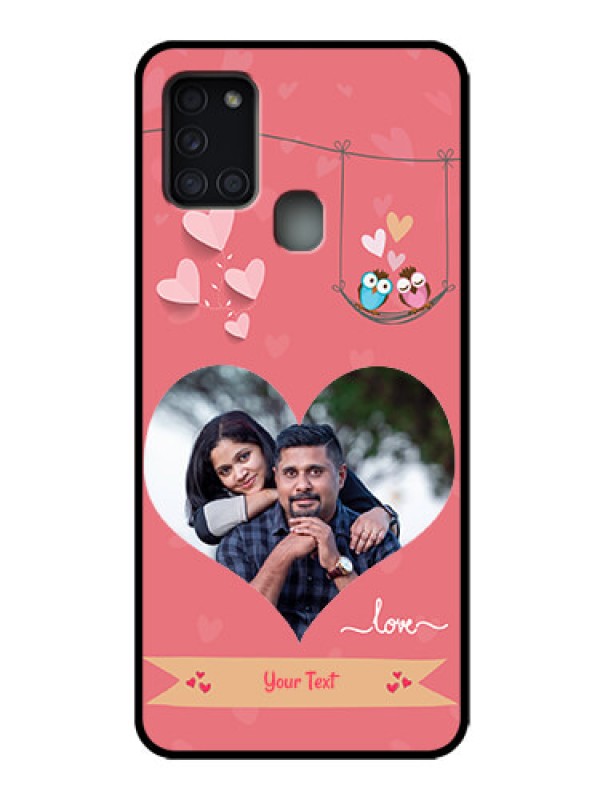 Custom Galaxy A21s Custom Metal Phone Case - Peach Color Love Design