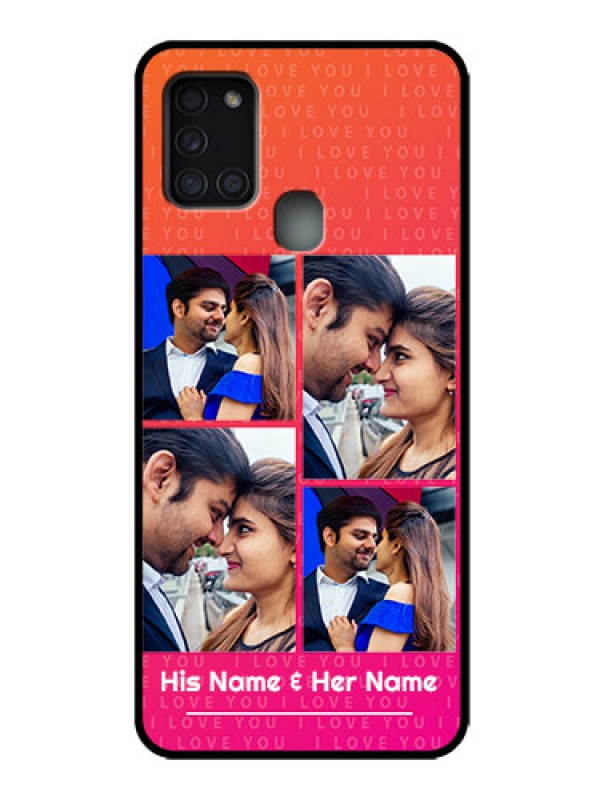 Custom Galaxy A21s Custom Metal Phone Case - I Love You Pink Design